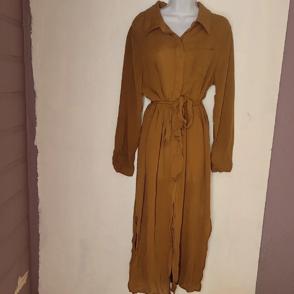 Whimsy + Row Brown Buttoned Long Sleeve Shirt Dress - Picture 8 of 8